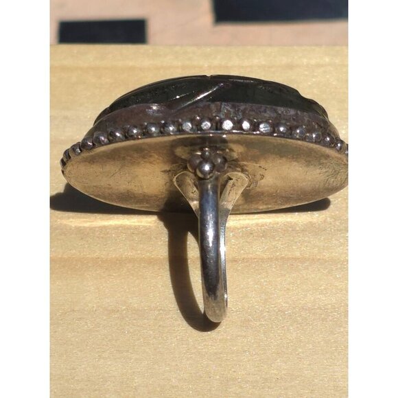 Vintage Green Scarab Ring Sterling Silver Beaded Size 6 Intricate Statement - Picture 12 of 13